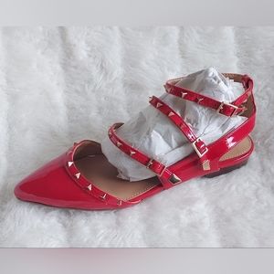 Aldo Zerah size 7 red studs straps flats